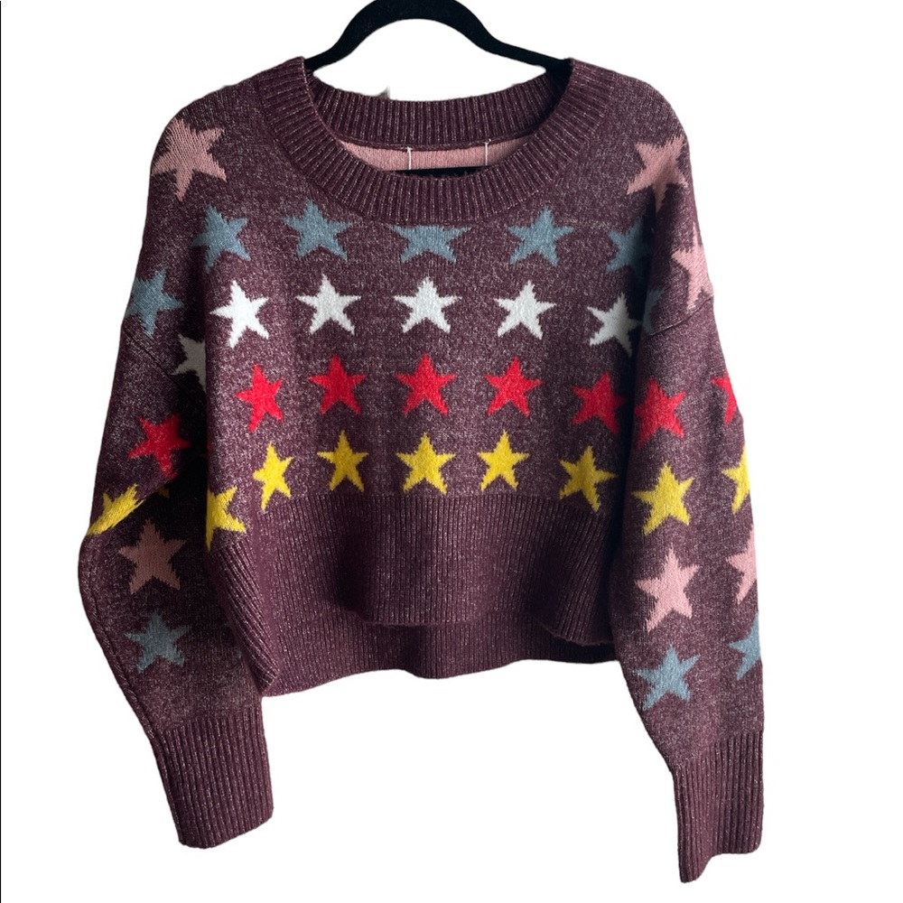 WILFOX PURPLE MULTICOLOR STAR PRINT CROPPED KNIT SWEATER XS